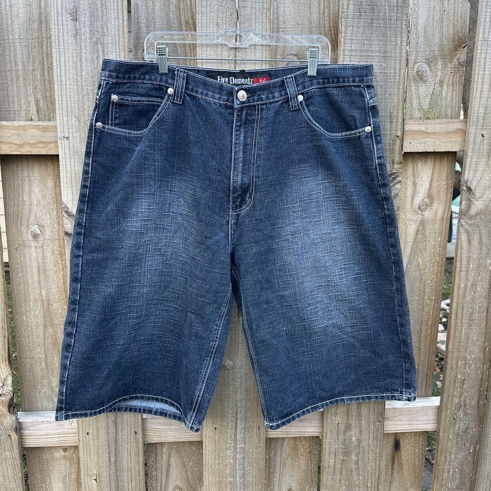 Five Elementz‎ Jean Shorts Size 40 Mens Dark Denim Style Patch Y2K Vintage Vtg